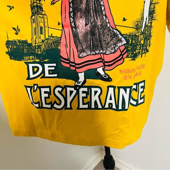 Rebel Vengeance Large “BIERE DE L’ESPERANCE” Cotton Yellow Graphic Tee NWT - Picture 6 of 8